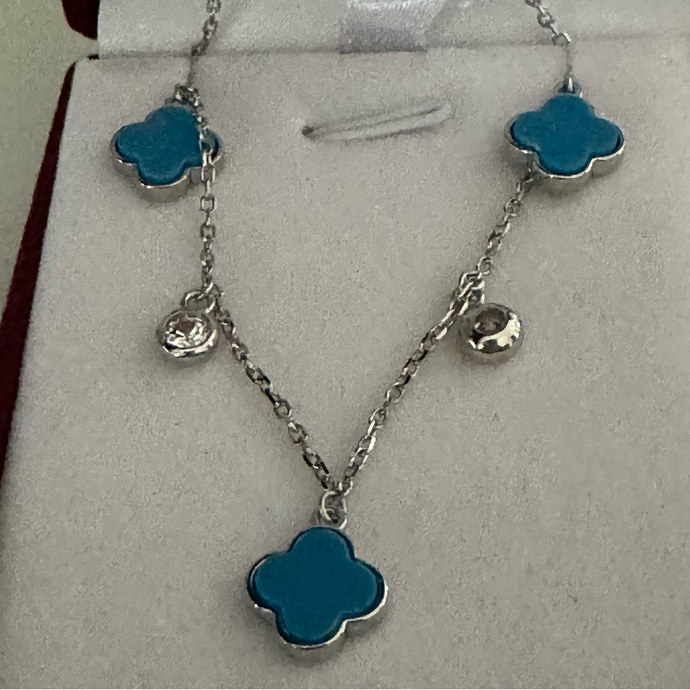 925 silver Necklace with Blue Clover Charms